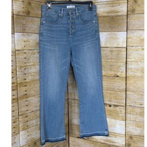 LOFT THE KICK CROP BUTTON FLY FLARE HIGH RISE CASUAL EVERYDAY WEAR DENIM JEANS